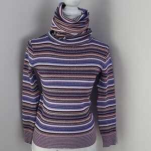 Vintage Striped Cowl Style Turtleneck